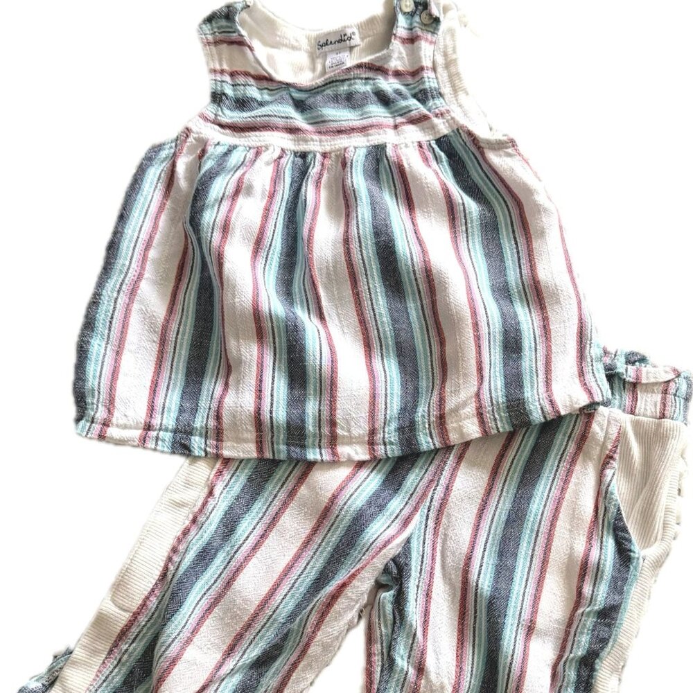 Splendid Beachy Striped Lightweight Mixed Media Pant Set Toddler Girl